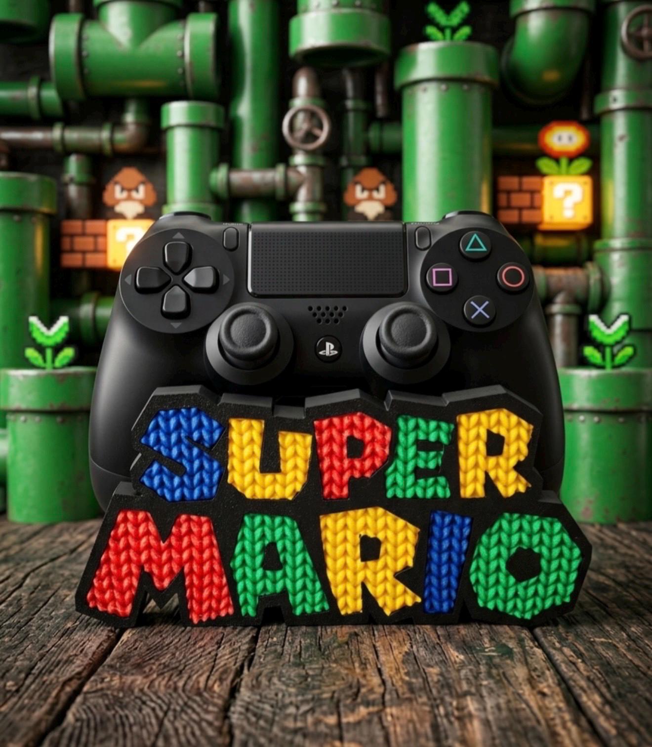 Retro "Super Mario" 3D Printed Desk Decor – Colorful Knitted Gamer Sign