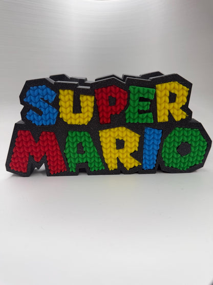 Retro "Super Mario" 3D Printed Desk Decor – Colorful Knitted Gamer Sign