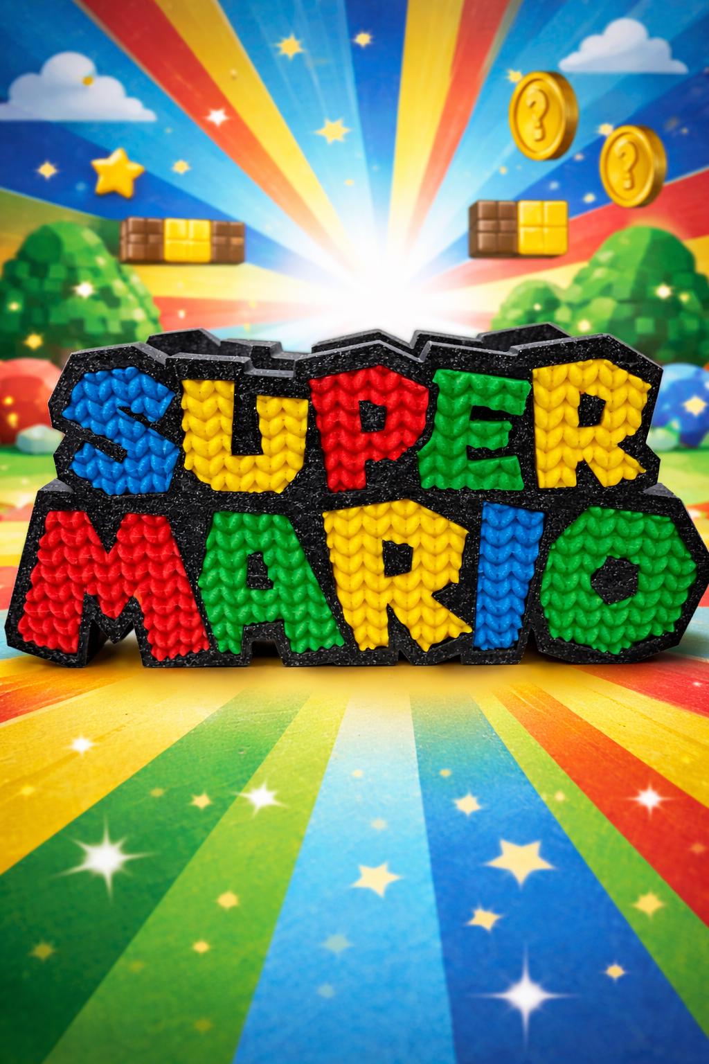 Retro "Super Mario" 3D Printed Desk Decor – Colorful Knitted Gamer Sign