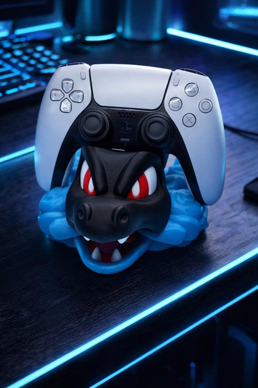 Mega Charizard X-Inspired PS5 Controller Holder - Gaming Stand with Flames